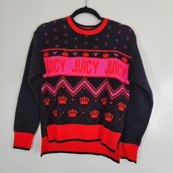 Juicy Couture Sweaters - Juicy‎ Couture Spellout Logo Chevron Crowns Sweater Small NWT Regal LiquoriceY2K